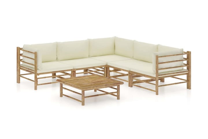 Loungegrupp för trädgården med gräddvita dynor 6 delar bambu - Brun - Alla Möbler - Utemöbler - Loungemöbler