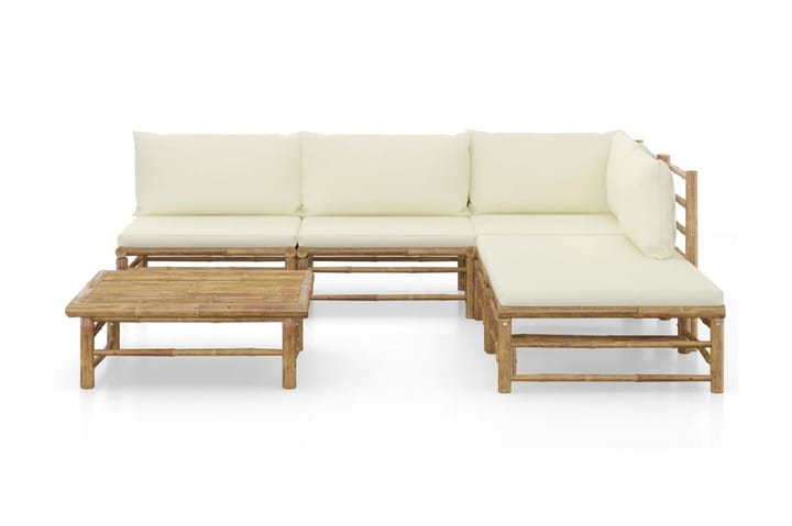 Loungegrupp för trädgården med gräddvita dynor 6 delar bambu - Vit - Alla Möbler - Utemöbler - Loungemöbler