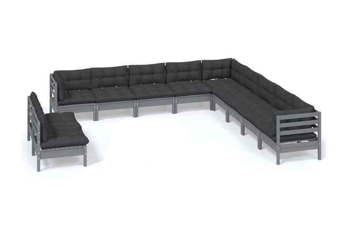 Loungegrupp med dynor 11 delar grå massiv furu - Grå - Alla Möbler - Utemöbler - Loungemöbler