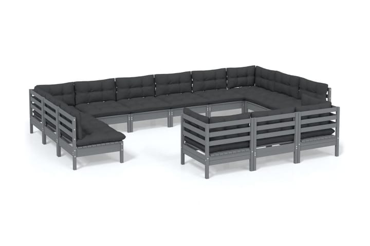 Loungegrupp med dynor 13 delar grå massiv furu - Grå - Alla Möbler - Utemöbler - Loungemöbler