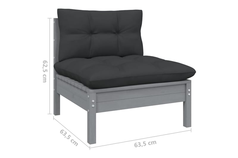 Loungegrupp med dynor 6 delar grå massiv furu - Grå - Alla Möbler - Utemöbler - Loungemöbler