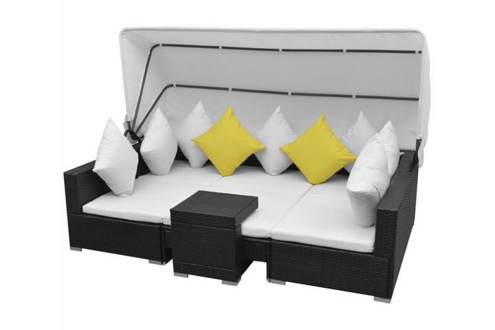 Loungegrupp med soltak 7 delar konstrotting svart - Svart - Alla Möbler - Utemöbler - Loungemöbler