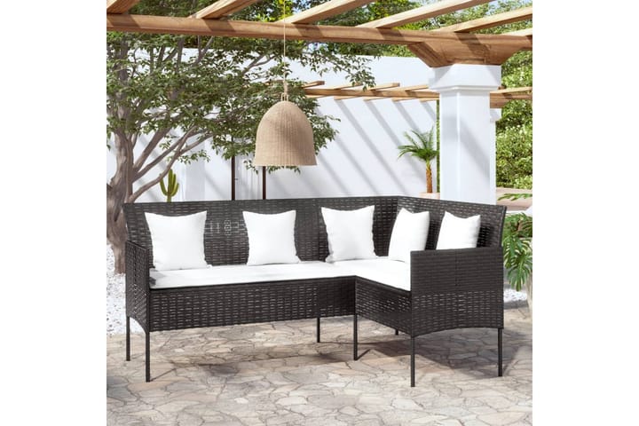Trädgårdsgrupp L-formad med dynor konstrotting svart - Svart - Alla Möbler - Utemöbler - Loungemöbler