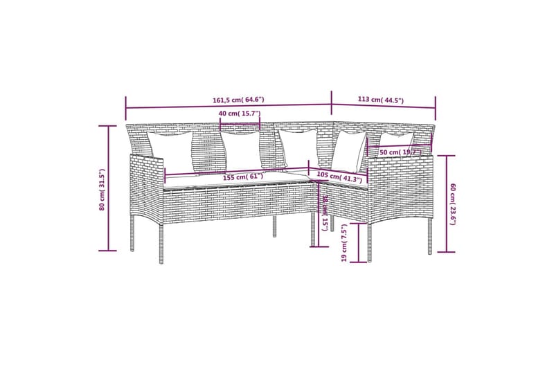 Trädgårdsgrupp L-formad med dynor konstrotting svart - Svart - Alla Möbler - Utemöbler - Loungemöbler