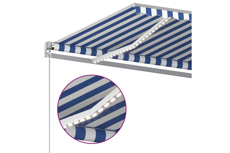 Automatisk markis med vindsensor & LED 4,5x3 m blå och vit - Blå - Alla Möbler - Utemöbler - Övrigt utomhus