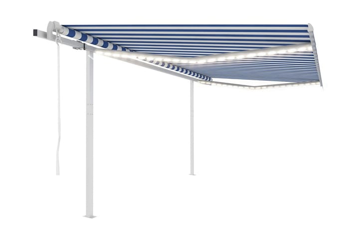 Automatisk markis med vindsensor & LED 4,5x3,5 m blå och vit - Blå - Alla Möbler - Utemöbler - Övrigt utomhus