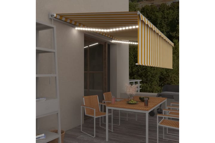Manuell markis med rullgardin och LED 5x3 m - Gul - Alla Möbler - Utemöbler - Övrigt utomhus