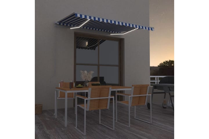 Markis manuellt infällbar med LED 300x250 cm blå och vit - Blå - Alla Möbler - Utemöbler - Övrigt utomhus