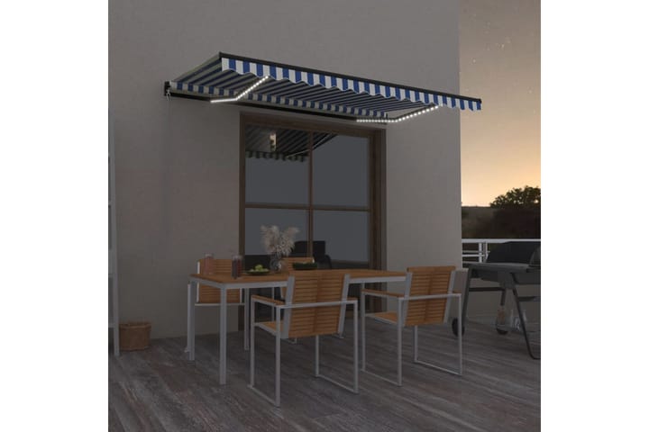 Markis manuellt infällbar med LED 400x350 cm blå och vit - Blå - Alla Möbler - Utemöbler - Övrigt utomhus