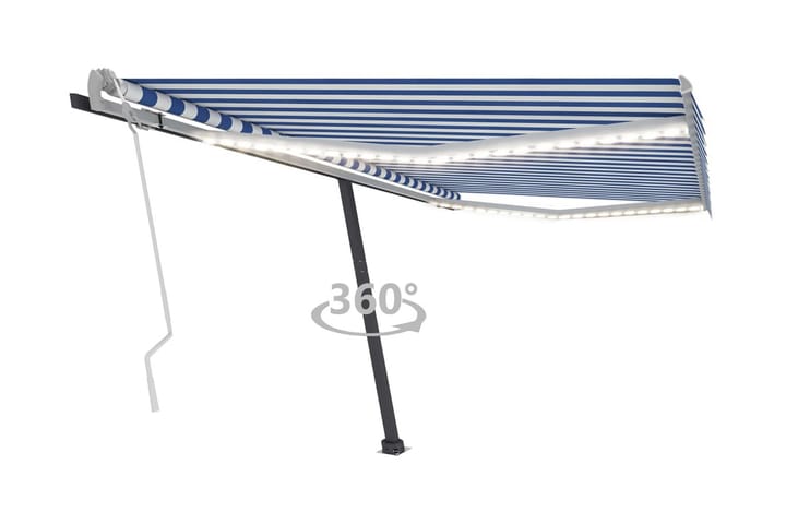 Markis manuellt infällbar med LED 450x350 cm blå och vit - Blå - Alla Möbler - Utemöbler - Övrigt utomhus