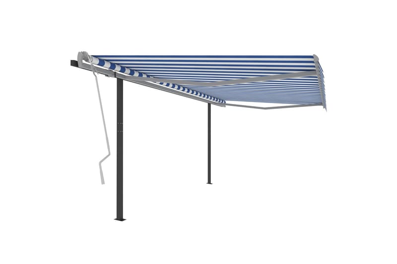 Markis med stolpar manuellt infällbar 4x3,5 m blå och vit - Blå - Alla Möbler - Utemöbler - Övrigt utomhus