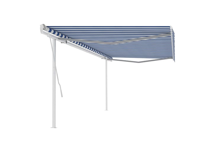 Markis med stolpar manuellt infällbar 5x3,5 m blå och vit - Blå - Alla Möbler - Utemöbler - Övrigt utomhus