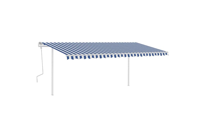 Markis med stolpar manuellt infällbar 5x3,5 m blå och vit - Blå - Alla Möbler - Utemöbler - Övrigt utomhus