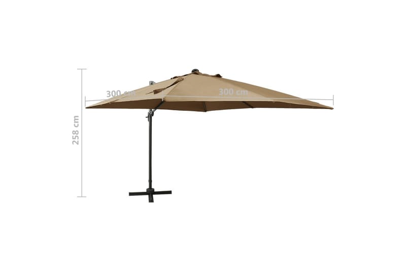 Frihängande parasoll med stång och LED taupe 300 cm - Brun - Alla Möbler - Utemöbler - Parasoller