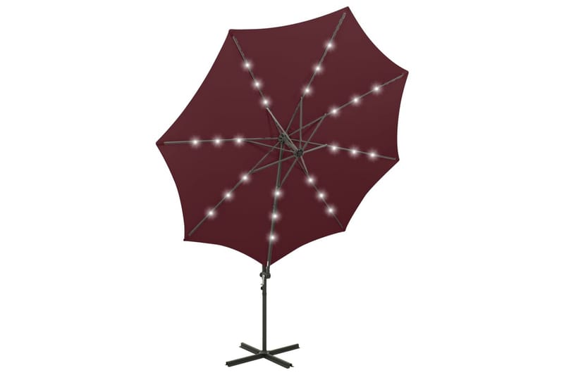 Frihängande parasoll med stång och LED vinröd 300 cm - Röd - Alla Möbler - Utemöbler - Parasoller
