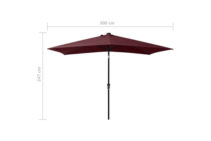 Parasoll med LED och stålstång 2x3 m vinröd - Röd - Alla Möbler - Utemöbler - Parasoller