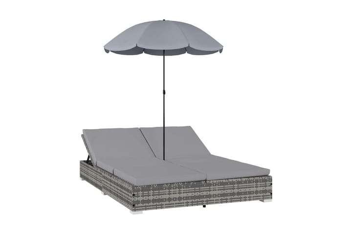 Solsäng med parasoll konstrotting grå - Grå - Alla Möbler - Utemöbler - Balkongmöbler