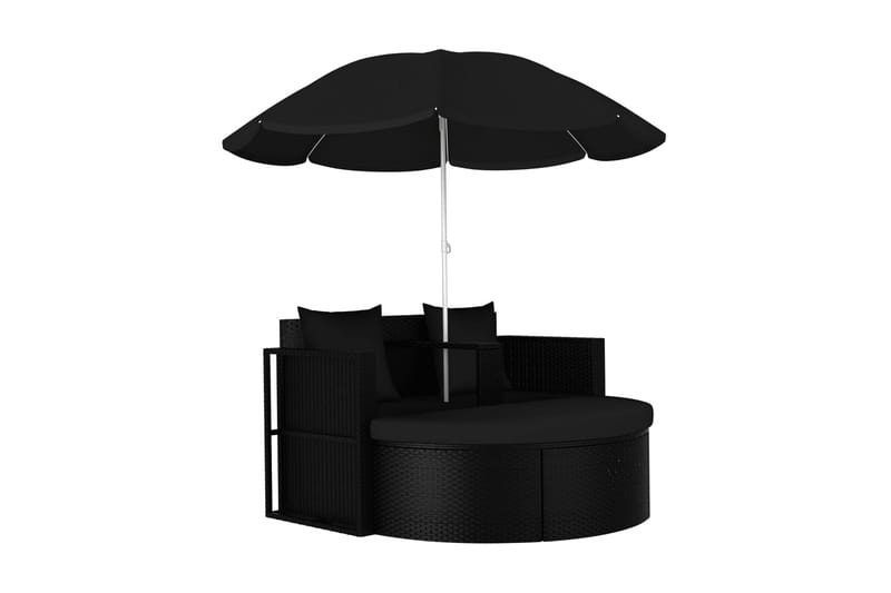 Solsäng med parasoll konstrotting svart - Svart - Alla Möbler - Utemöbler - Solsängar & solvagnar