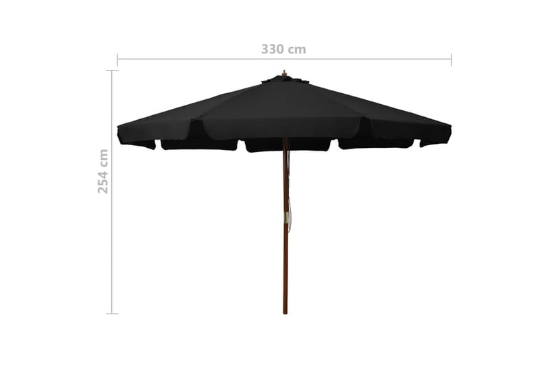 Trädgårdsparasoll med trästång 330 cm svart - Svart - Alla Möbler - Utemöbler - Parasoller