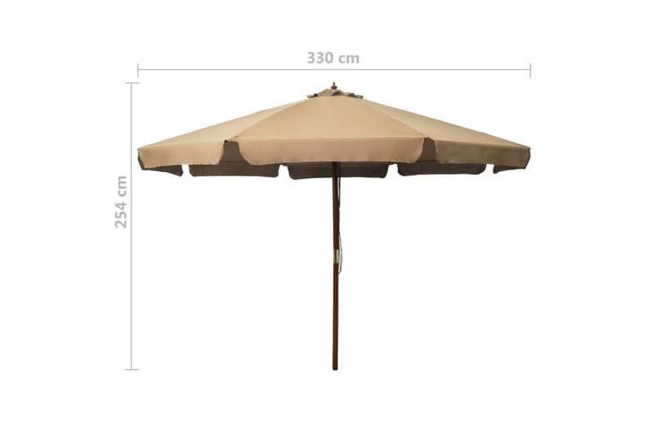 Trädgårdsparasoll med trästång 330 cm taupe - Brun - Alla Möbler - Utemöbler - Parasoller