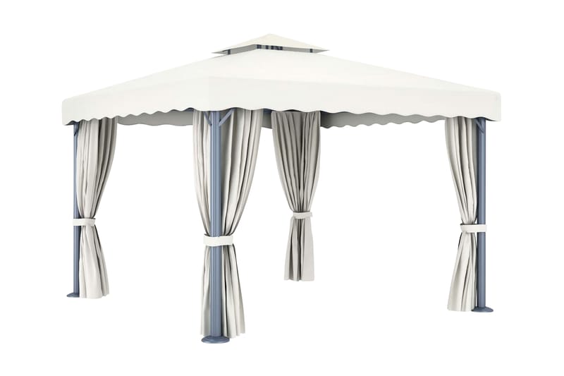Paviljong med draperi 3x3 m gräddvit aluminium - Vit - Alla Möbler - Utemöbler - Paviljonger
