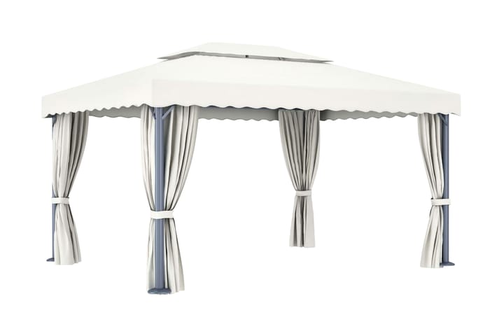 Paviljong med draperi 4x3 m gräddvit aluminium - Vit - Alla Möbler - Utemöbler - Paviljonger