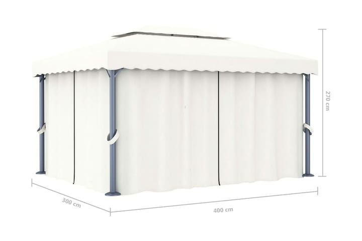 Paviljong med draperi 4x3 m gräddvit aluminium - Vit - Alla Möbler - Utemöbler - Paviljonger