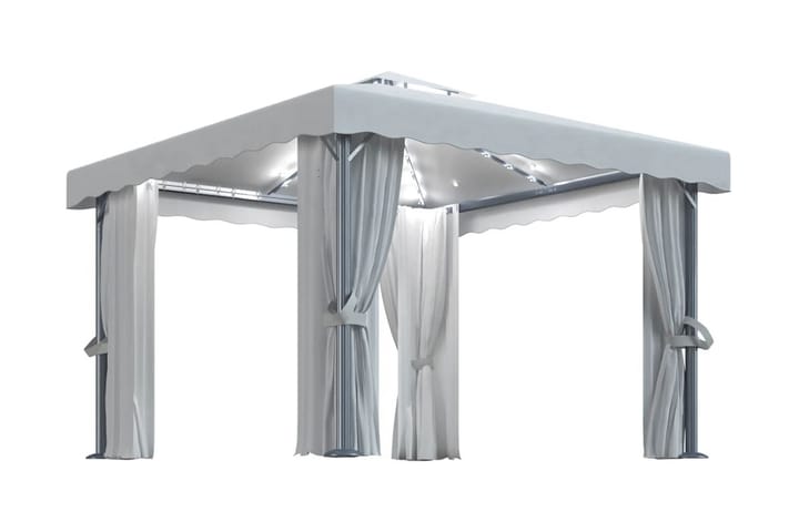 Paviljong med draperi och ljusslinga LED 3x3 m gräddvit - Vit - Alla Möbler - Utemöbler - Paviljonger