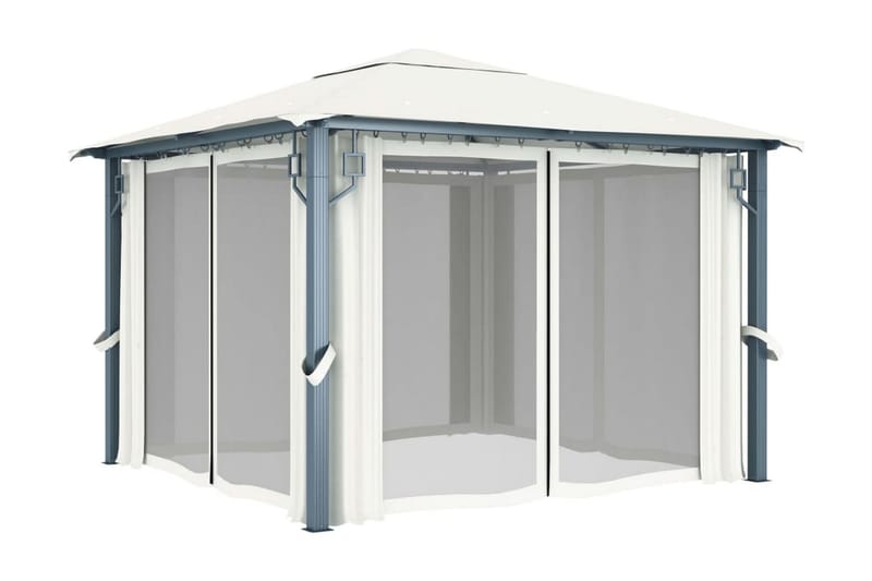 Paviljong med draperier 300x300 cm gräddvit aluminium - Vit - Alla Möbler - Utemöbler - Paviljonger