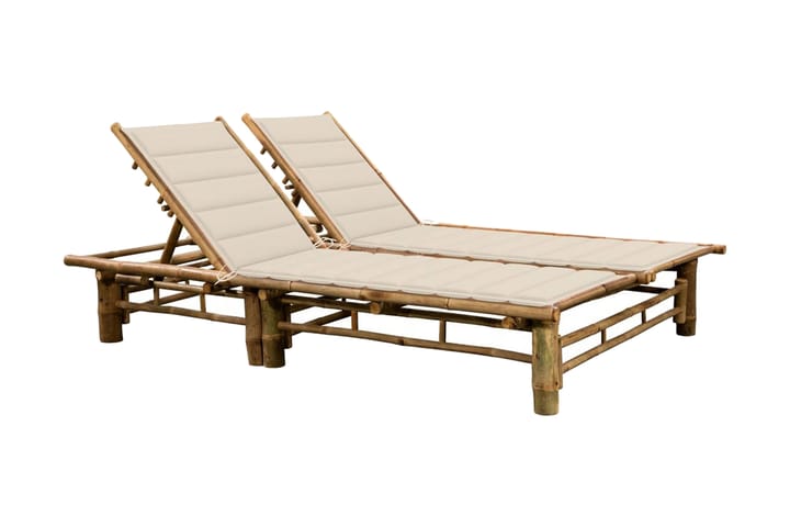 Solsäng med dynor 2 personer bambu - Vit - Alla Möbler - Utemöbler - Solsängar & solvagnar