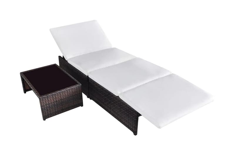 Solsängar 2 st med bord konstrotting brun - Brun - Alla Möbler - Utemöbler - Konstrottingmöbler