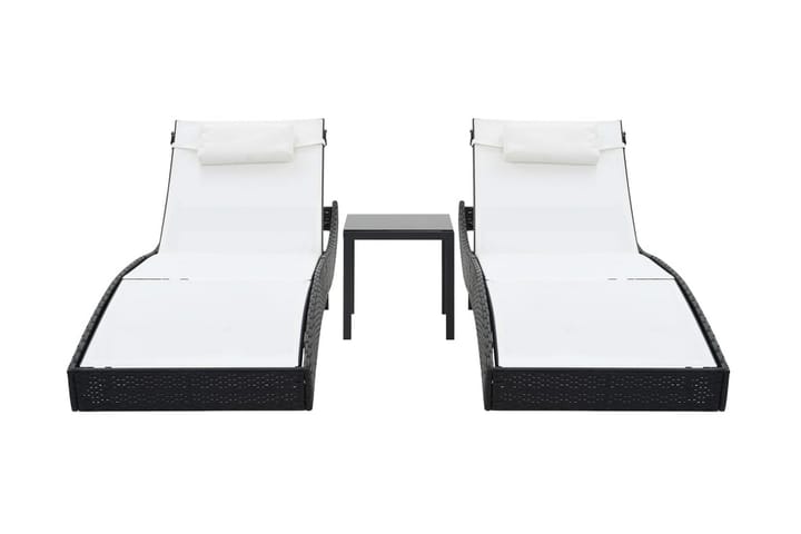 Solsängar 2 st med bord konstrotting och textilene svart - Flerfärgad - Alla Möbler - Utemöbler - Solsängar & solvagnar