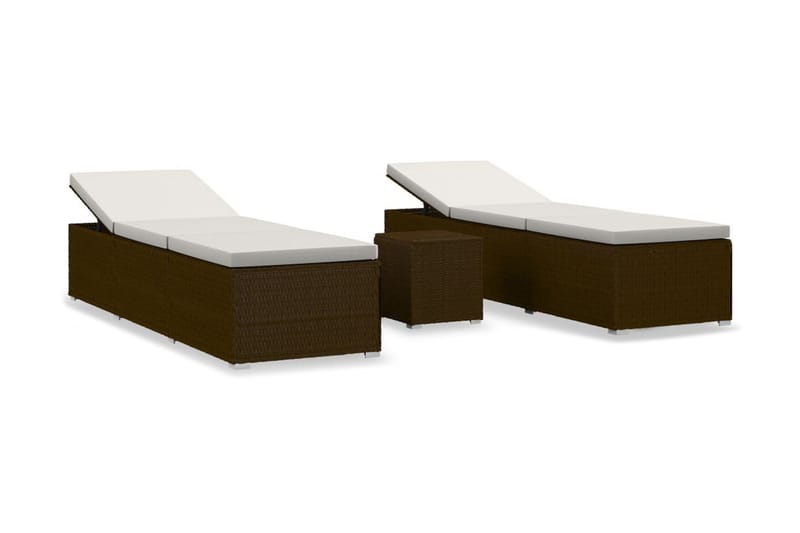Solsängar och sidobord 3 delar konstrotting brun - Brun - Alla Möbler - Utemöbler - Solsängar & solvagnar