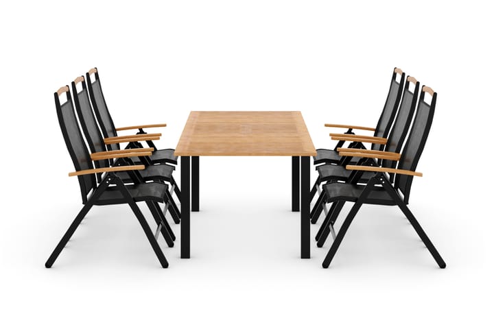 Båstad Matgrupp 152-210 cm + 6 st Positionsstol Lyx - Svart Teak - Alla Möbler - Utemöbler - Trämöbler