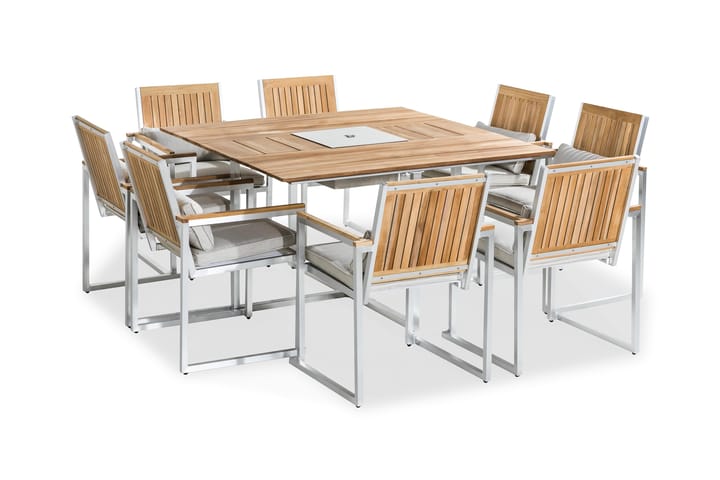 Båstad Matgrupp 140x140 + 8 Stolar - Teak/Borstad Aluminium - Alla Möbler - Utemöbler - Loungemöbler
