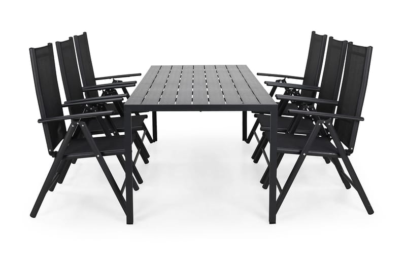 Varberg Matgrupp 205 cm + 6 st Råå Positionsstol - Svart - Alla Möbler - Utemöbler - Konstrottingmöbler